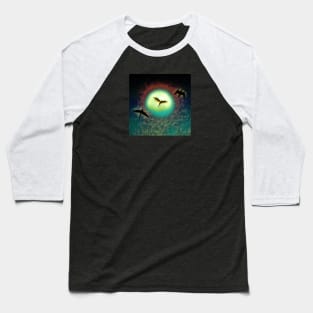 Moon and Three Birds Baseball T-Shirt